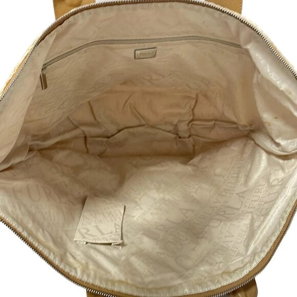 Auth FURLA - Cream Brown Straw Leather Handbag - Picture 9 of 9